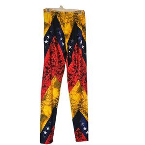 NWT Flag Theme Stretch Leggings One Size Pull On Elastic Waistband Red Blue